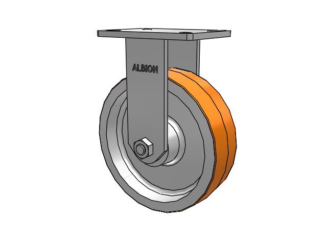 410 Series Top Plate Rigid Caster with 10 x 3 Red-Orange Tread on Cast Iron Core PY - Polyurethane 80A (Cast Iron Core) Wheel