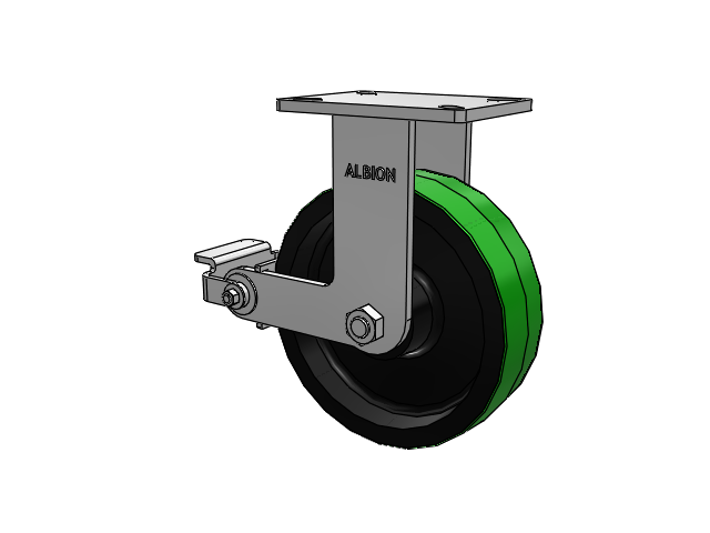 410 Series Top Plate Rigid Caster with 10 x 3 Green Tread on Black Cast Iron Core PY - Polyurethane (Cast Iron Core) Wheel and Poly Cam Brake