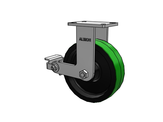 410 Series Top Plate Rigid Caster with 10 x 3 Green Tread on Black Cast Iron Core PY - Polyurethane (Cast Iron Core) Wheel and Poly Cam Brake
