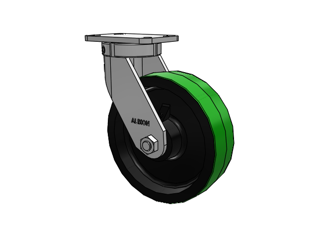 410 Series Top Plate Swivel Caster with 10 x 3 Green Tread on Black Cast Iron Core PY - Polyurethane (Cast Iron Core) Wheel