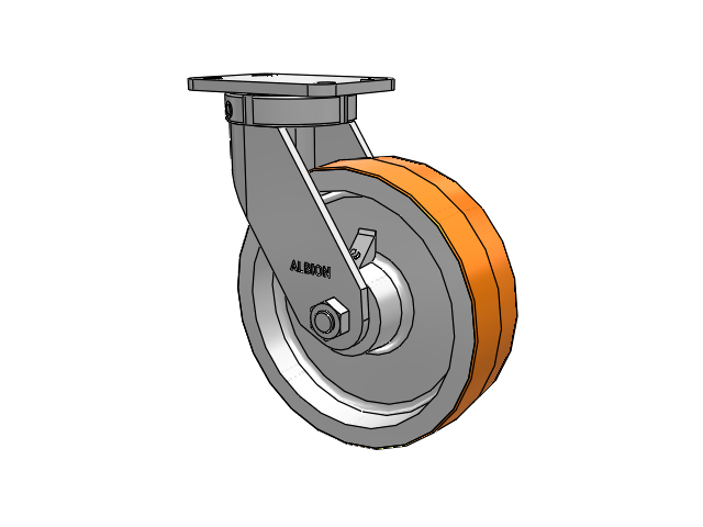 410 Series Top Plate Swivel Caster with 10 x 3 Red-Orange Tread on Cast Iron Core PY - Polyurethane 80A (Cast Iron Core) Wheel