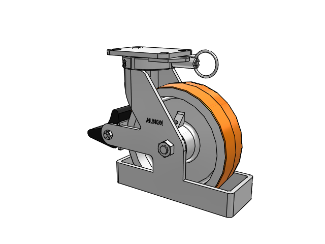 410 Series Top Plate Swivel Caster with 10 x 3 Red-Orange Tread on Cast Iron Core PY - Polyurethane 80A (Cast Iron Core) Wheel and Poly Lock Integrated Brake