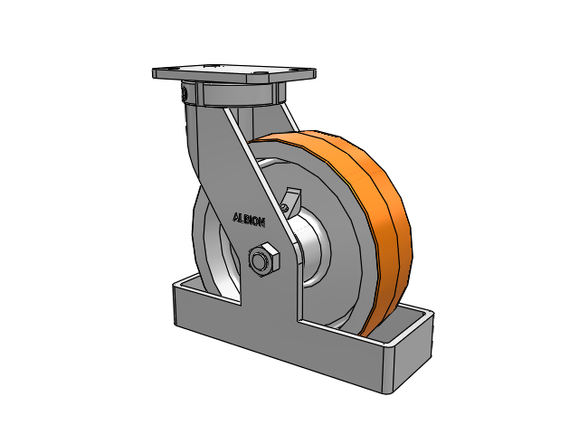 410 Series Top Plate Swivel Caster with 10 x 3 Red-Orange Tread on Cast Iron Core PY - Polyurethane 80A (Cast Iron Core) Wheel
