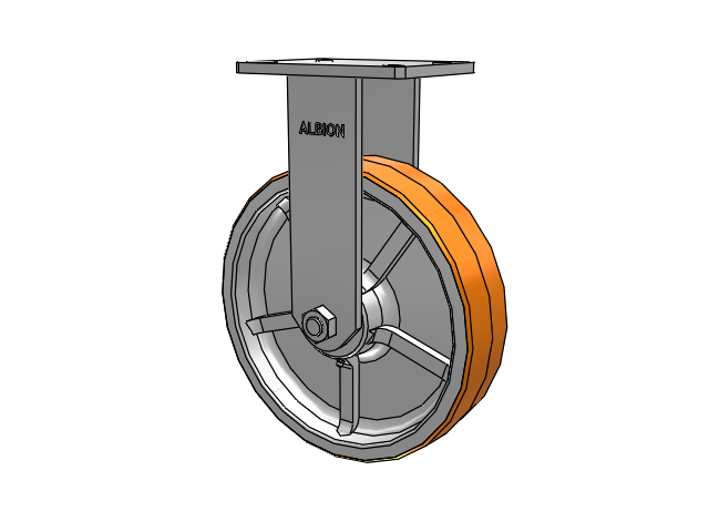 410 Series Top Plate Rigid Caster with 12 x 3 Red-Orange Tread on Cast Iron Core PY - Polyurethane 80A (Cast Iron Core) Wheel