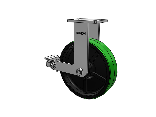 410 Series Top Plate Rigid Caster with 12 x 3 Green Tread on Black Cast Iron Core PY - Polyurethane (Cast Iron Core) Wheel and Poly Cam Brake