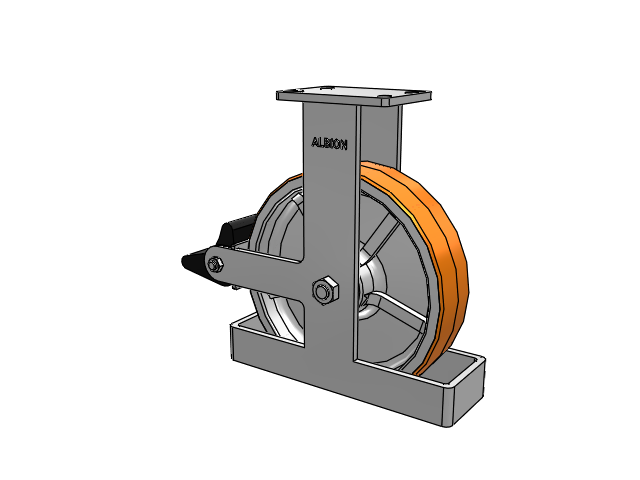 410 Series Top Plate Rigid Caster with 12 x 3 Red-Orange Tread on Cast Iron Core PY - Polyurethane 80A (Cast Iron Core) Wheel and Poly Lock Integrated Brake