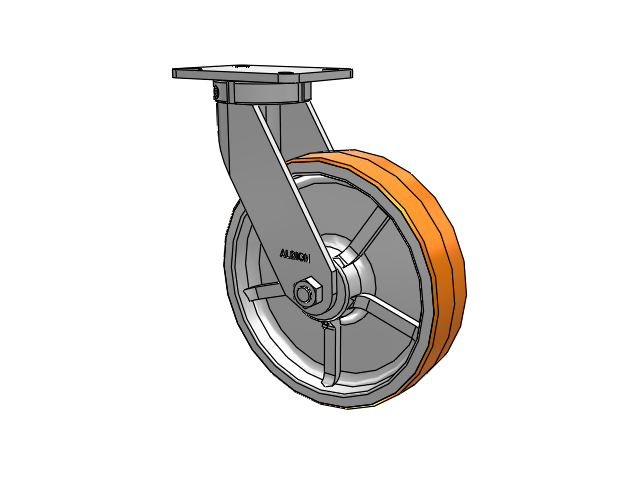 410 Series Top Plate Swivel Caster with 12 x 3 Red-Orange Tread on Cast Iron Core PY - Polyurethane 80A (Cast Iron Core) Wheel