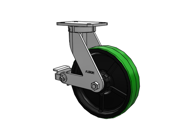 410 Series Top Plate Swivel Caster with 12 x 3 Green Tread on Black Cast Iron Core PY - Polyurethane (Cast Iron Core) Wheel and Poly Cam Brake