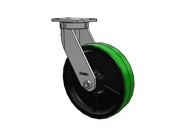 410 Series Top Plate Swivel Caster with 12 x 3 Green Tread on Black Cast Iron Core PY - Polyurethane (Cast Iron Core) Wheel