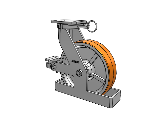 410 Series Top Plate Swivel Caster with 12 x 3 Red-Orange Tread on Cast Iron Core PY - Polyurethane 80A (Cast Iron Core) Wheel and Poly Cam Brake