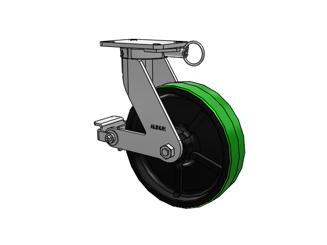 410 Series Top Plate Swivel Caster with 12 x 3 Green Tread on Black Cast Iron Core PY - Polyurethane (Cast Iron Core) Wheel and Poly Cam Brake
