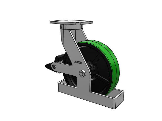 410 Series Top Plate Swivel Caster with 12 x 3 Green Tread on Black Cast Iron Core PY - Polyurethane (Cast Iron Core) Wheel and Poly Lock Integrated Brake