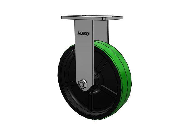 410 Series Top Plate Rigid Caster with 12 x 3 Green Tread on Black Cast Iron Core PY - Polyurethane (Cast Iron Core) Wheel