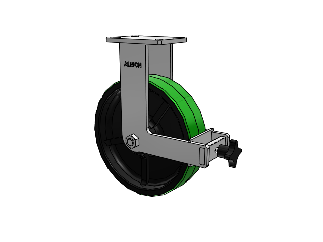 410 Series Top Plate Rigid Caster with 12 x 3 Green Tread on Black Cast Iron Core PY - Polyurethane (Cast Iron Core) Wheel and Face Brake