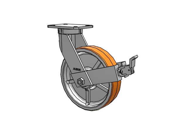 410 Series Top Plate Swivel Caster with 12 x 3 Red-Orange Tread on Cast Iron Core PY - Polyurethane 80A (Cast Iron Core) Wheel and Face Brake