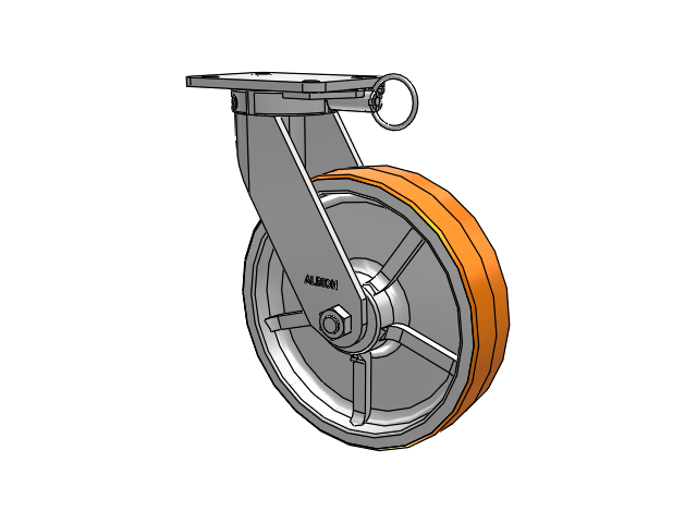 410 Series Top Plate Swivel Caster with 12 x 3 Red-Orange Tread on Cast Iron Core PY - Polyurethane 80A (Cast Iron Core) Wheel