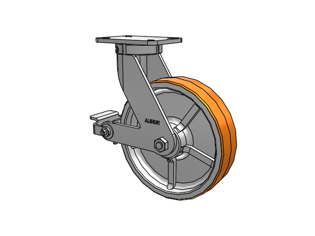 410 Series Top Plate Swivel Caster with 12 x 3 Red-Orange Tread on Cast Iron Core PY - Polyurethane 80A (Cast Iron Core) Wheel and Poly Cam Brake
