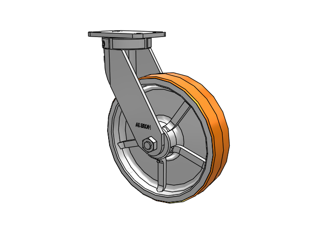 410 Series Top Plate Swivel Caster with 12 x 3 Red-Orange Tread on Cast Iron Core PY - Polyurethane 80A (Cast Iron Core) Wheel