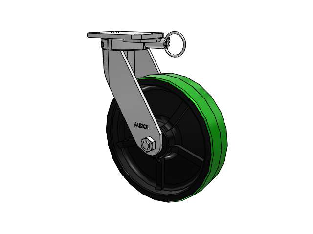410 Series Top Plate Swivel Caster with 12 x 3 Green Tread on Black Cast Iron Core PY - Polyurethane (Cast Iron Core) Wheel