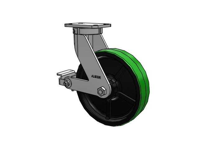 410 Series Top Plate Swivel Caster with 12 x 3 Green Tread on Black Cast Iron Core PY - Polyurethane (Cast Iron Core) Wheel and Poly Cam Brake