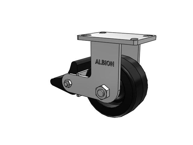 410 Series Top Plate Rigid Caster with 6 x 3 Black Phenolic Resin TM - Phenolic Wheel and Poly Lock Integrated Brake