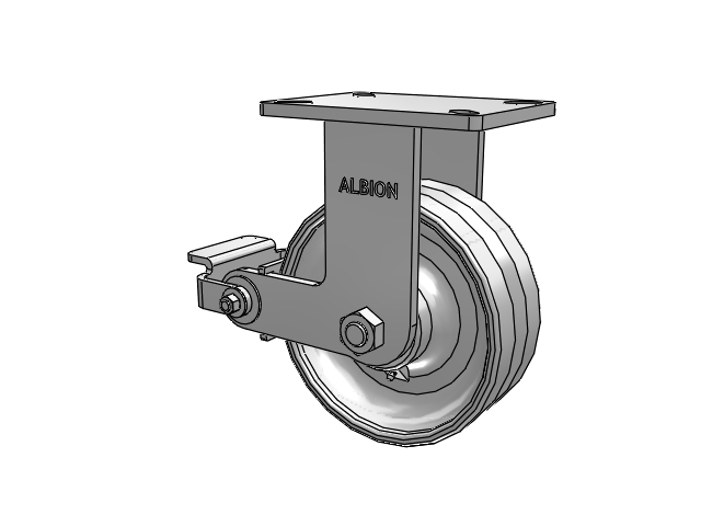 410 Series Top Plate Rigid Caster with 8 x 3 Clear Coat Enamel VF - Drop-Forged Steel V-Groove Wheel and Poly Cam Brake