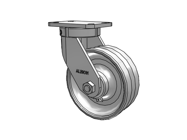 410 Series Top Plate Swivel Caster with 8 x 3 Clear Coat Enamel VF - Drop-Forged Steel V-Groove Wheel