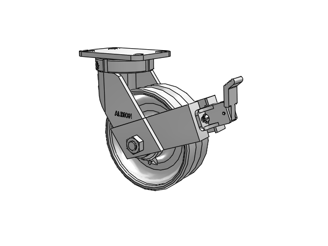 410 Series Top Plate Swivel Caster with 8 x 3 Clear Coat Enamel VF - Drop-Forged Steel V-Groove Wheel and Face Brake