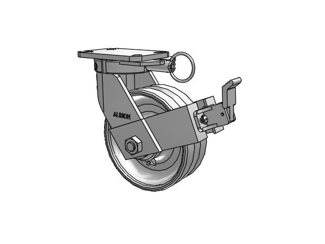 410 Series Top Plate Swivel Caster with 8 x 3 Clear Coat Enamel VF - Drop-Forged Steel V-Groove Wheel and Face Brake