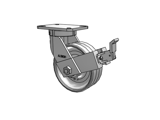 410 Series Top Plate Swivel Caster with 8 x 3 Clear Coat Enamel VF - Drop-Forged Steel V-Groove Wheel and Face Brake