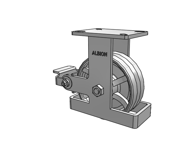 410 Series Top Plate Rigid Caster with 8 x 3 Silver Enamel Paint VG - Cast Iron V-Groove Wheel and Poly Cam Brake