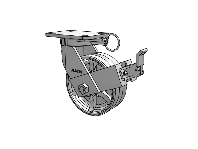 410 Series Top Plate Swivel Caster with 8 x 3 Silver Enamel Paint VG - Cast Iron V-Groove Wheel and Face Brake