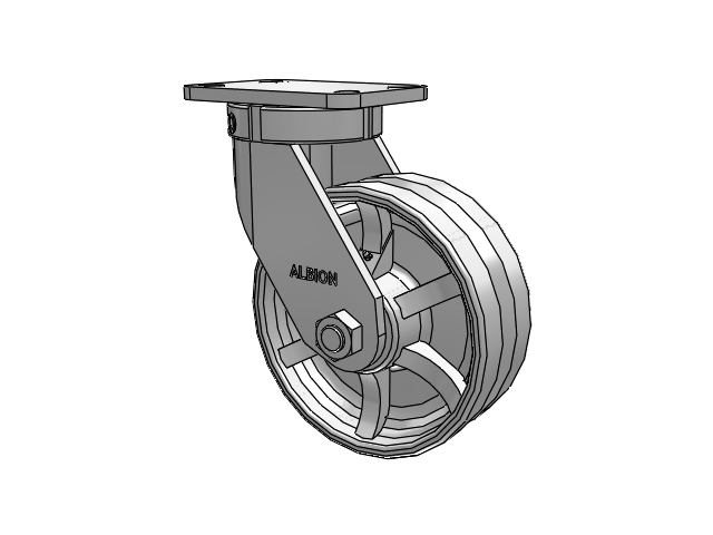 410 Series Top Plate Swivel Caster with 8 x 3 Silver Enamel Paint VG - Cast Iron V-Groove Wheel