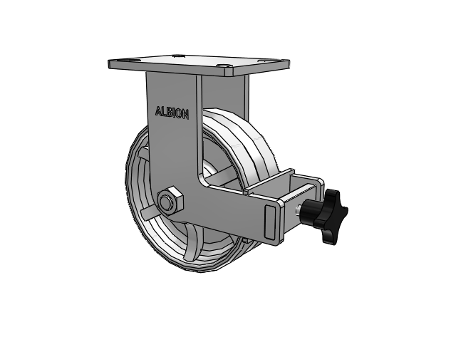 410 Series Top Plate Rigid Caster with 8 x 3 Silver Enamel Paint VG - Cast Iron V-Groove Wheel and Face Brake