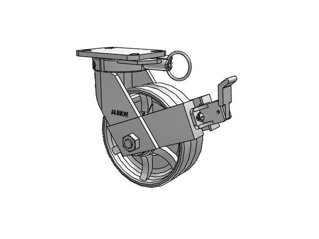 410 Series Top Plate Swivel Caster with 8 x 3 Silver Enamel Paint VG - Cast Iron V-Groove Wheel and Face Brake