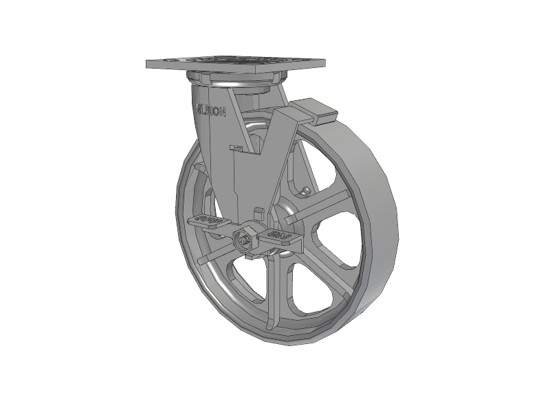 Lenkrolle der Serie 16 mit oberer Platte, 8 x 2, grau emailliert, CA – Rad aus Gusseisen und Feststellbremse