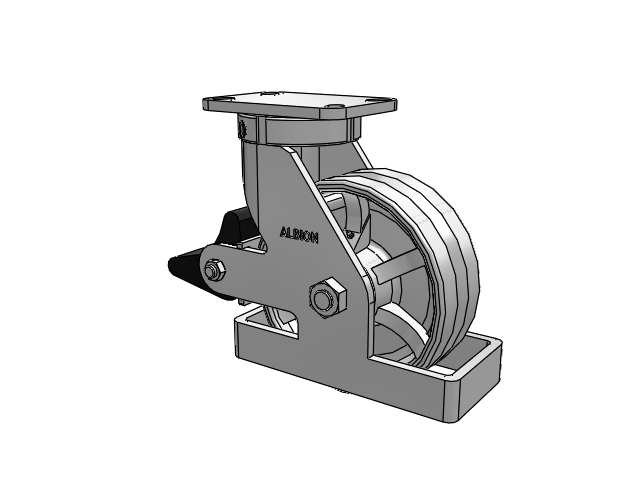 410 Series Top Plate Swivel Caster with 8 x 3 Silver Enamel Paint VG - Cast Iron V-Groove Wheel and Poly Lock Integrated Brake