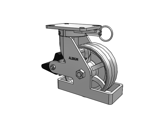 410 Series Top Plate Swivel Caster with 8 x 3 Silver Enamel Paint VG - Cast Iron V-Groove Wheel and Poly Lock Integrated Brake