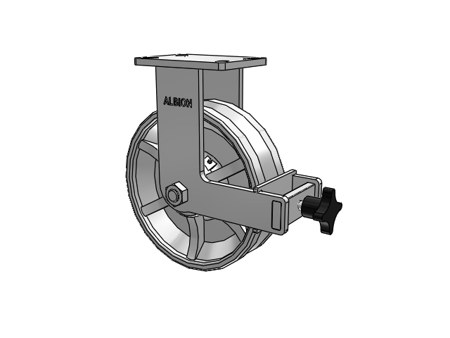 410 Series Top Plate Rigid Caster with 10 x 3 Silver Enamel Paint VG - Cast Iron V-Groove Wheel and Face Brake