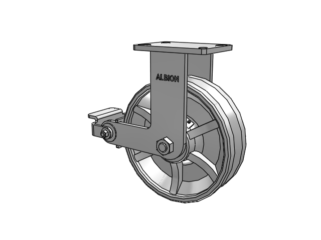 410 Series Top Plate Rigid Caster with 10 x 3 Silver Enamel Paint VG - Cast Iron V-Groove Wheel and Poly Cam Brake