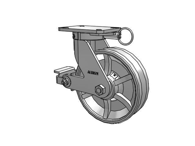 410 Series Top Plate Swivel Caster with 10 x 3 Silver Enamel Paint VG - Cast Iron V-Groove Wheel and Poly Cam Brake