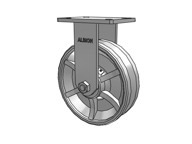 410 Series Top Plate Rigid Caster with 10 x 3 Silver Enamel Paint VG - Cast Iron V-Groove Wheel