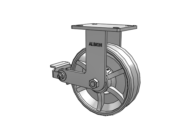 410 Series Top Plate Rigid Caster with 10 x 3 Silver Enamel Paint VG - Cast Iron V-Groove Wheel and Poly Cam Brake