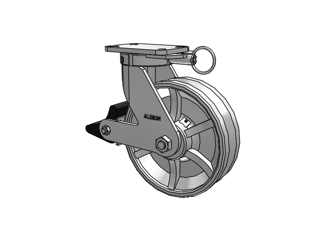 410 Series Top Plate Swivel Caster with 10 x 3 Silver Enamel Paint VG - Cast Iron V-Groove Wheel and Poly Lock Integrated Brake