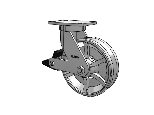 410 Series Top Plate Swivel Caster with 10 x 3 Silver Enamel Paint VG - Cast Iron V-Groove Wheel and Poly Lock Integrated Brake