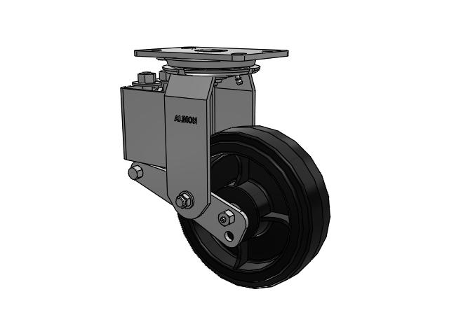 42 Series Top Plate Swivel Caster with 8 x 2.5 Black Tread on Black Enamel Core MR - Moldon Rubber (Cast Iron Core) Wheel
