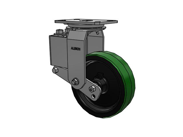 42 Series Top Plate Swivel Caster with 8 x 2.5 Green Tread on Black Cast Iron Core PY - Polyurethane (Cast Iron Core) Wheel