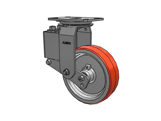 42 Series Top Plate Swivel Caster with 8 x 2.5 Red-Orange Tread on Cast Iron Core PY - Polyurethane (Cast Iron Core) Wheel