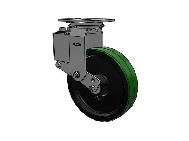 42 Series Top Plate Swivel Caster with 10 x 2.5 Green Tread on Black Cast Iron Core PY - Polyurethane (Cast Iron Core) Wheel