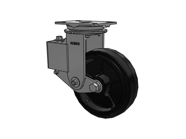 44 Series Top Plate Swivel Caster with 10 x 3 Black Tread on Black Enamel Core MR - Moldon Rubber (Cast Iron Core) Wheel